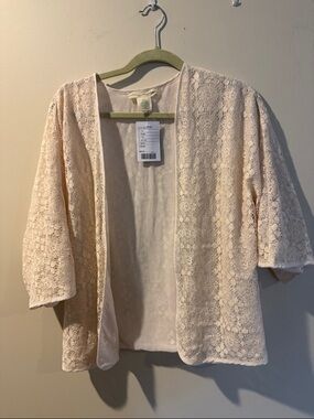 Lace Open-Front Cardigan Jacket - Cream